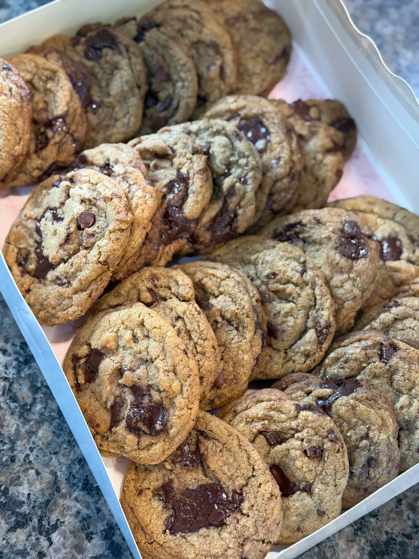 Box of brown butter chocolate chip cookies